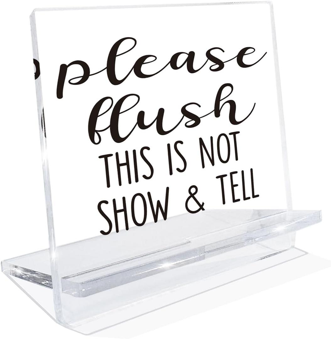 Funny Warning Signs, Please Flush This is Not Show & Tell Sign, Acrylic Decorative Sign for Bathroom Toilet, Home Tabletop Decoration, Interesting Bathroom Decor for Housewarming 4.3x3.9x2.5 inches