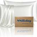 Mulberry Silk Pillow Cases 2 Pack Standard Size with Zipper, Ultra Smooth Soft Breathable Cooling Pillow Cases for Hot Sleepers, Silk Satin Pillowcase for Hair and Skin Set of 2, Gifts for Women