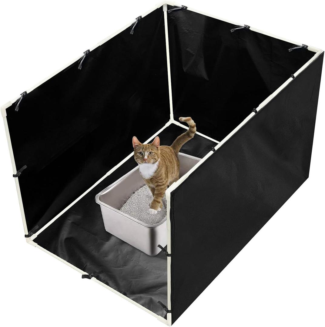 Bhyhok Cat Litter Box Enclosure Splash Guard, Large, Black, Easy to Clean, 22.8"x28.7"x17.3"