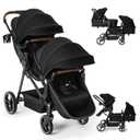 Double Stroller Newborn and Toddler, Foldable Tandem Twin Baby Travel Stroller, Reversible Seat, 5-Point Harness, Adjustable Backrest, Storage Basket/Cup Holder, for 0-36 Months