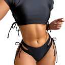 Lilosy Drawstring Bikini Set Srting Swimsuit Short Sleeve Top and Tie Side Bottom 2 Piece (Small)