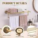 24" 2-Tier Flower Style Brass Foldable Towel Rack with Hooks, measures 24'' long by 10.2'' deep, 24.8"L x 9.84"W x 2.95"H
