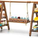 Wooden 3 Tier Swing Cupcake Stand with Serving Platter 20x30 Foldable Ladder Stand Dessert Display Cake Snack Fruit Bread Centerpieces for Party, Birthday, Wedding, Baby Shower(Dark Walnut)