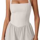 QINSEN Women's Square Neck Sleeveless Romper Jumpsuit Casual Summer One Piece Outfit with Pocket Beige S