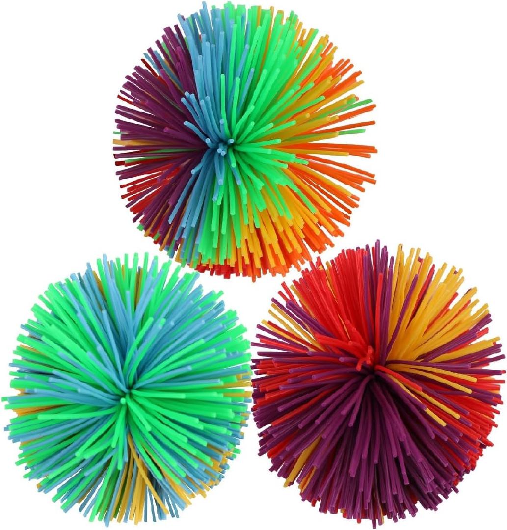 Small Monkey Stringy Balls, 2.5 inch Diameter Soft Stress Balls Monkey Balls Sensory Fidgets Toys Rainbow Colorful Bouncy Pom Ball Stress Relief Sensory Toy, Pack of 3