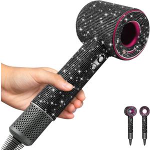 Rhinestones Case for Dyson Hair Dryer Anti-Scratch Shockproof Dust Proof Travel Protective Case Cover for Dyson Hair Dryer (Bling Black)