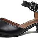 LIURUIJIA Women's Closed Toe Low Chunky Heel Pumps Ankle Strap Dress Shoes for Work Wedding Party Dance 46