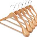 HOUSE DAY Wide Shoulder Wooden Hangers, Suit Hangers with Non Slip Pants Bar, Smooth Finish 360 Swivel Hook High-Grade Solid Wood Coat Hangers for Dress, Jacket, Heavy Clothes Hanger 6 Pack (Natural)