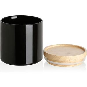 Sweejar Kitchen Canisters Ceramic Food Storage Jar, Stackable Containers with Airtight Seal Wooden Lid for Serving Coffee Bean, Flour, Tea, Spice and More - 39 Fl Oz (Black)