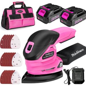 Cordless Detail Sander with 2Pcs Batteries and Charger, 20V 2Amp Electric Power Hand Sander with 22Pcs Sandpapers & Dust Collection System, Palm Sanding Tool for Woodworking, Polishing Wood Furniture