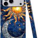 Case for iPhone 17 Pro Max,Fits Glossy Case Design for Girl Women,Celestial Stained Glass Sun Moon Star Blue