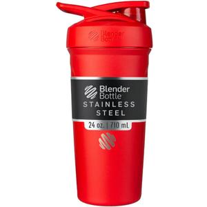 BlenderBottle Strada Shaker Cup Insulated Stainless Steel Water Bottle with Wire Whisk, 24-Ounce, Red