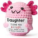 WEYON Daughter Gifts from Mom on Mothers Day, Handmade Crochet Axolotl Plush with I Love You Sign, Teen Girl Trendy Stuff, Birthday Christmas Valentines Easter Basket Stuffers for Tweens Kid