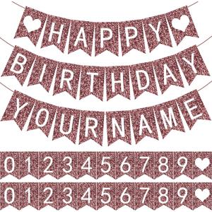 Meanplan 124 Pcs DIY Letter Banner Glitter Customizable Banner Reusable Happy Birthday Party Decor Including 110 Letters and Numbers 5 Rope for Men Women Bunting Shower Birthday Party(Rose Gold)