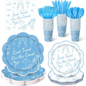 Zubebe 175 Pcs Last Toast on The Coast Baby Shower Party Decorations Coastal Bachelorette Paper Plates Cups Napkins Disposable Tableware Set Beach Bachelorette Party Supplies Serves 25