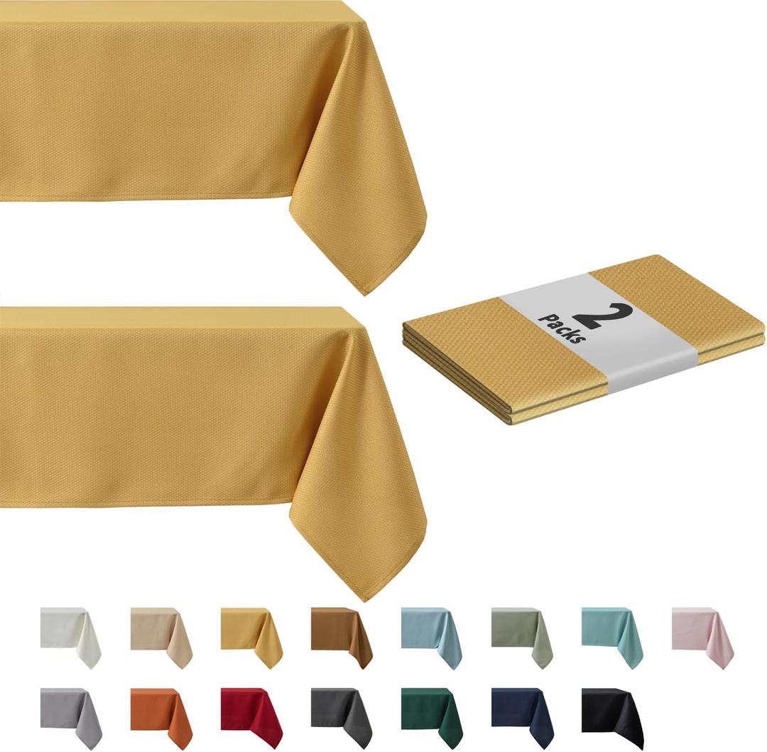 maxmill 2 Pack Rectangle 52 x 70 Inch Ochre Yellow Textured Tablecloth Waterproof Spillproof Wrinkle Free Table Cloth for Kitchen Dining Decoration, Fabric Table Cover for Outdoor and Indoor Use