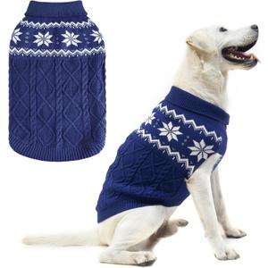 Warm Winter Dog Sweater - Cold Weather Pet Clothes for Small Medium Large Dogs Indoor Outdoor, Soft Classic Knit Puppy Apparel, Blue, ML