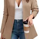 Cicy Bell Womens Business Casual Blazer Long Sleeve Open Front Notch Stand Collar Blazer Work Office Jacket Suit (Beige, S)