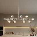 Glass Globe Sputnik Chandelier, 16-Light Mid Century Modern Light Fixture Over Table, Linear Chandeliers for Dining Room, Kitchen Island, Chrome and Smoke Grey Bubble, 40 Inch, GC-02 (Chrome Silver (with Somke Grey Lampshade))