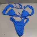 Women's Two Piece Swimsuits Frill Trim Tie Front Bathing Suit Wide Straps High Cut Sleeveless Bikini Sets (Medium, Blue)