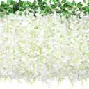 60 Branches Wisteria Hanging Flowers, 4Pcs Wisteria Artificial Flowers Garland, Artificial Wisteria Vine Silk Hanging Flower for Home Garden Outdoor Ceremony Wedding Arch Floral Decor (White)