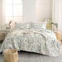 Floral Quilt Queen Set 3 Pieces Soft Microfiber Lightweight Bedspread Queen Bedding Set Garden Style Green Red Botanical Flowers Set for All Seasons 1 Quilt and 2 Pillow Shams