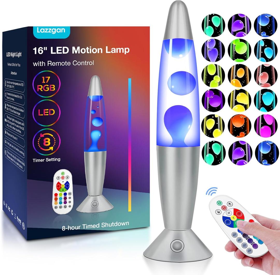 17 Color Changing LED Liquid Motion Lamp: 16 inches Night Lights with Remote Control, Home Decoration Mood Lighting, Christmas Gifts Table Lamp for Adults and Kids Bedroom, White Wax
