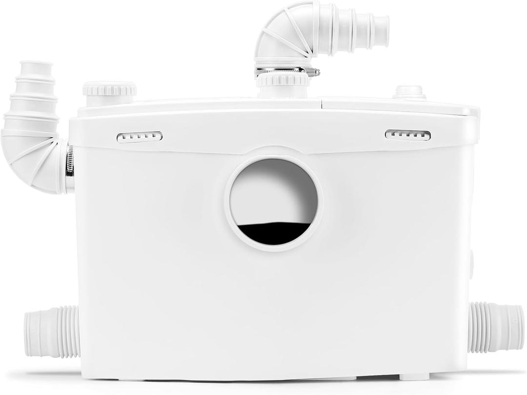 1500W Macerator Pump with Grinding Blade PCB Function Toilet Pump Upflush to 32.8FT 2800GPH Sewerage Sump Pump with 4 Water Inlets 2 Outlets for Toilet Sink Shower Laundry Kitchen Basement