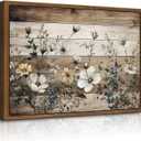 Framed Vintage Floral Wall Art Rustic Flowers Wall Decor Farmhouse Canvas Poster Picture for Home Wall Decor, Living Room and Bedroom Decor 24x36in