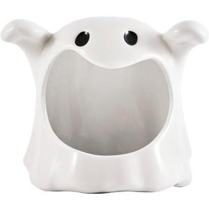 Bico White Ghost Ceramic Candy Bowl Holder with Large Opening, Dish for Candy, Cookie, Candles, Halloween Decoration, Day of The Dead Decor