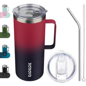 BJPKPK Insulated Coffee Mug with 2 Lids, 32oz Stainless Steel Insulated Tumbler with Handle, Double Wall Vacuum Coffee Cups, BPA Free Travel Mug for Coffee, Tea and Drinks, Charming Red & Blue