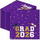 Graduation Napkins 2026 | 5X5" 100PCS Class of 2026 Beverage Napkins | Purple Congrats Grad Cocktail Napkins for Commencement Party Decorations, High School & College Graduation Party Supplies