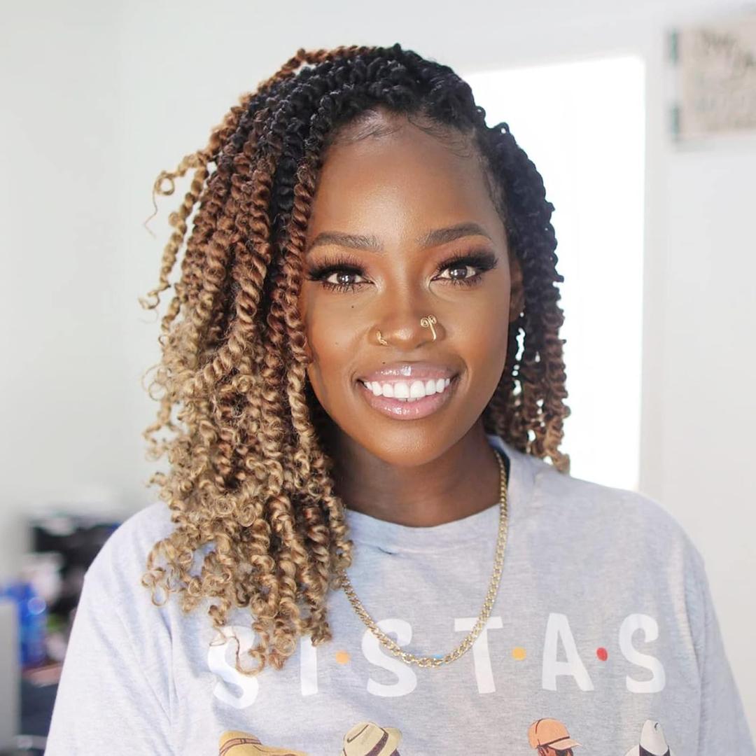 ToyoTress Tiana Passion Twist Hair - 8 Inch 8 Packs Pre-twisted Crochet Braids Ombre Brown Blonde, Short Bob Pre-looped Synthetic Braiding Hair Extensions (8 Inch, OT30/27-8P) (8 Inch (Pack of 8))