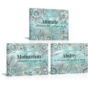 LyerArtork 3 Pieces Office Wall Decor Inspirational Canvas Wall Art Rustic Teal Ability Sign Motivational Quotes Pictures Prints Read to Hang 12x16inchx3