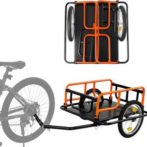 SEKAM Bike Cargo Trailer, 198 lbs Load Capacity, Foldable Bicycle Trailer with Reflectors & Universal Hitch, Heavy-Duty Utility Bike Cart for Camping & Shopping (Orange), 55.51"L x 28.74"W x 21.65"H