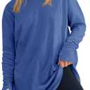 Women's Plus Size Long Sleeve Tunic Top Crew Neck Summer Oversized Fit Basic T Shirts Blouse (X-Large Plus, Blue)