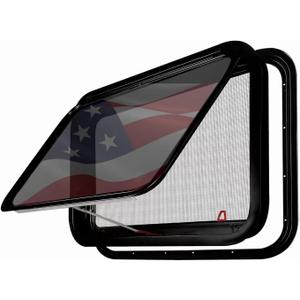 Aucuda Aluminum RV Emergency EXIT Window 30"x20" DOT Certified - Tempered Glass with Screen & Trim Kit, 1-3/4" Wall, Pop-Out Egress for Camper, Cargo, Horse Trailer(Easy Installation, Heat Insulation) (Black)