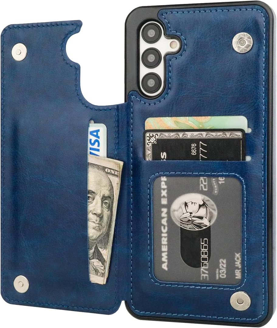 ONETOP Compatible with Samsung Galaxy A13 Wallet Case with Card Holder, PU Leather Kickstand Card Slots Case, Double Magnetic Clasp and Durable Shockproof Cover 6.6 Inch(Blue)