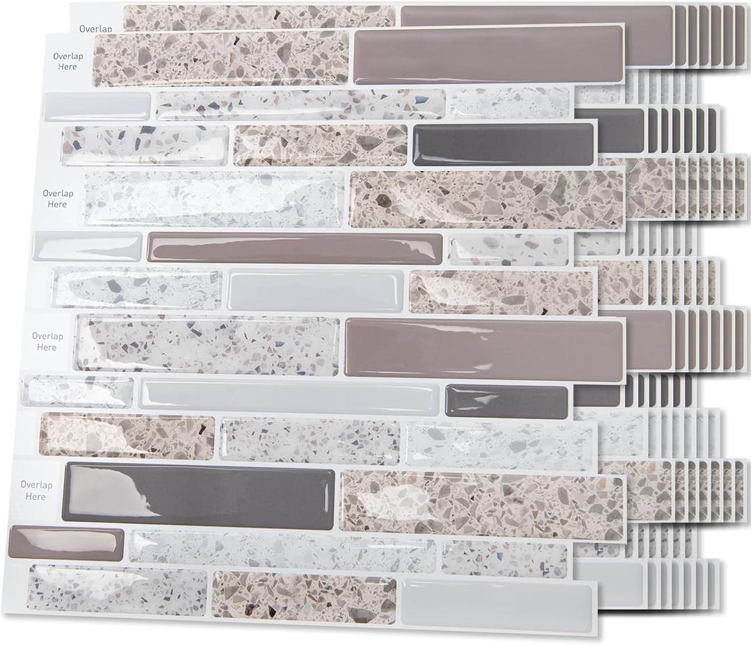 Art3d Backsplash Tile for Kitchen Peel and Stick, 10 Sheets Self-Adhesive Wall Tiles for Kitchen, Bathroom Back Splashes, 12"x12", Terrazzo