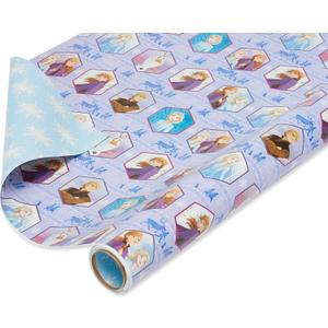 American Greetings Disney Frozen Wrapping Paper Roll for Christmas, Birthdays, or Any Occasion, Elsa and Anna Holiday Gift Wrap (75 sq. ft., 1 Reversible Roll) Light Blue and Purple, Olaf, Kristoff