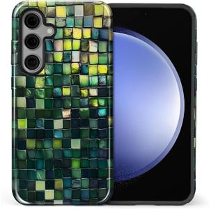 for Samsung Galaxy S25 Plus Case for Women Girl Men Boy, Shockproof Soft Silicone & Hard PC Shell Protective Case for Samsung Galaxy S25 Plus - Green Tone Glass Mosaic Tile