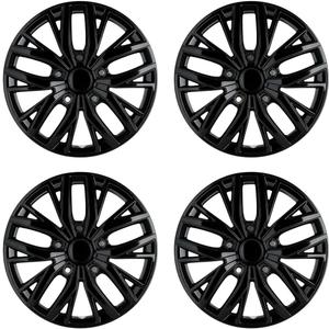 16 Inch Hubcaps with Adjustable Steel Retention Rings, Premium ABS Universal Fit, Set of 4 Wheel Covers (Glossy Black)