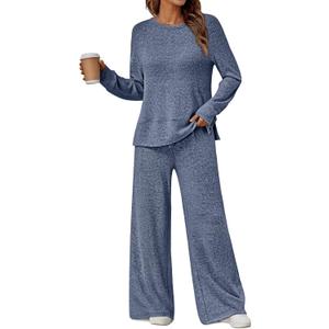 LILLUSORY 2 Piece Lounge Sets Matching Fall Outfits Pajamas Casual Travel 2026 Sweatsuits Wide Leg Clothes Fashion Tracksuits (X-Large, Blue)