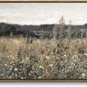 InSimSea Extra Large Framed Vintage Wall Art, Living Room Country Farmhouse Decor, Flower Meadow Landscape Paintings, Canvas Prints, Retro Scenery Long Pictures for Bedroom Above of Bed,20x40inch (Champ Fleuri)