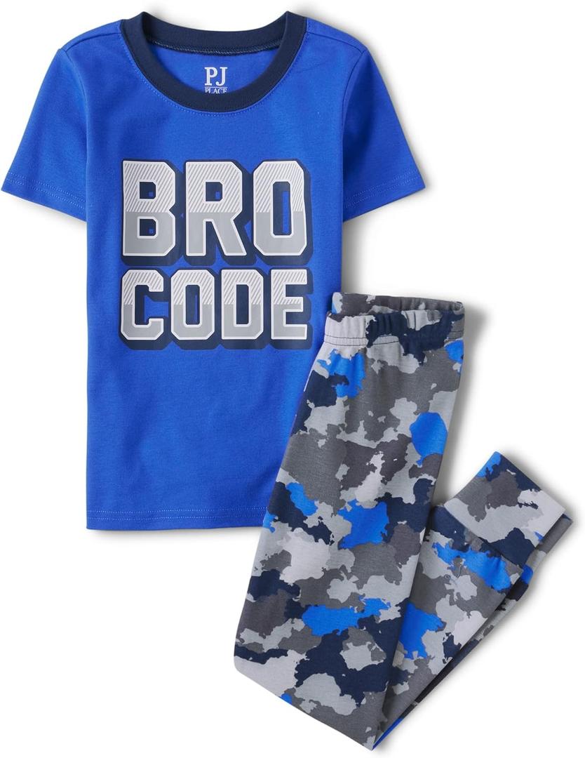 The Children's Place boys Snug Fit 100% Cotton Short Sleeve Top and Pants 2 Piece Pajama Set (7, Bro Code)