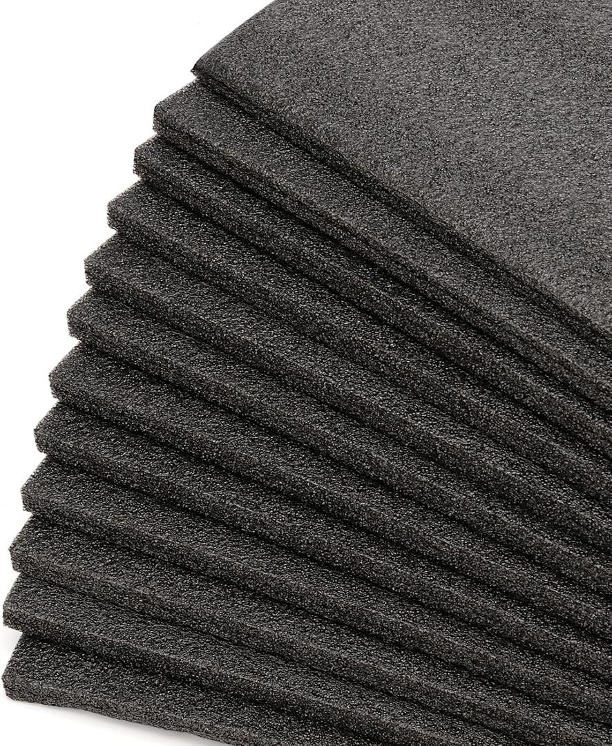 LEXININ 15 Pack 12 x 10 x 2/5 Inch Foam Pads, Polyethylene Cushioning Sheets for Moving, Packing, Crafting, Black
