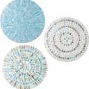 Tioncy 3 Pcs 11.8 Inches Spring Summer Blue Mother of Pearl Shell Plate Coastal Wall Art Mosaic Wall Sculpture Shell Handmade Hanging Plates Arts for Bedroom Bathroom Home Office Hotel (Costal Style)