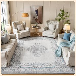 Istana 9x12 Foldable Area Rugs - Grey/ Gold, Stain Resistant and Washable - Eco-Friendly for Living Room and Bedroom, Smoke Grey