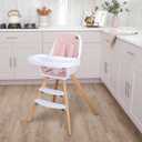 Evolur Zoodle 2-in-1 High Chair for Baby & Toddler Convertible High Chair to Toddler Chair, Padded Seat, 5-Point Safety Harness, Dual Dishwasher-Safe Trays, Solid Beechwood Legs Pink