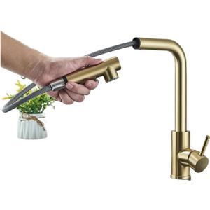 MXCERH Matte Pull-Out Kitchen Sink Faucet 2 Functional Spray Spray Stainless Steel Countertop Mount Kitchen Faucet Hot and Cold Mixer Faucet (Color : Gold)